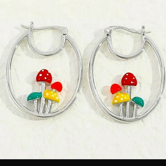 Silver Magic Mushroom Lucky Hoopnewboho Festival Fairy Vintage Inspirednew